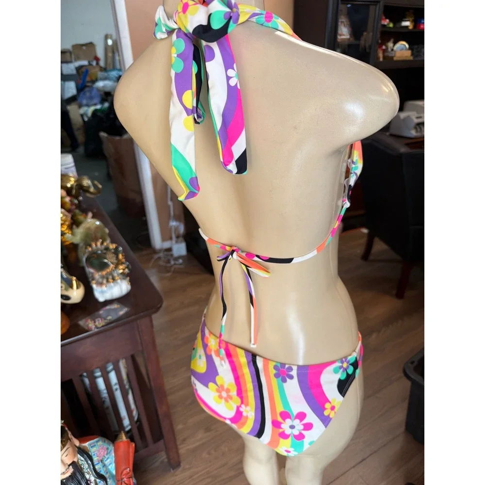Women’s Floral Halter Bikini Top and Bottom - Multicolor